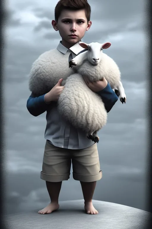 a boy whit sheep hair talking