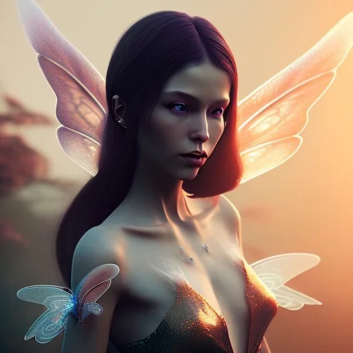 A portrait of a beautiful Faery, with big transparents wings,atmospheric, realistic, unreal engine, lighting