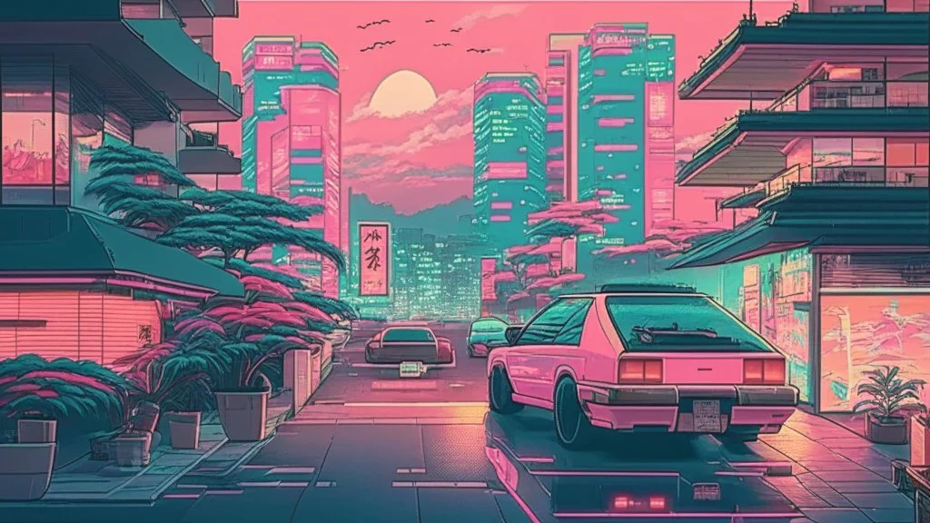 soothing 80s Japanese city ,