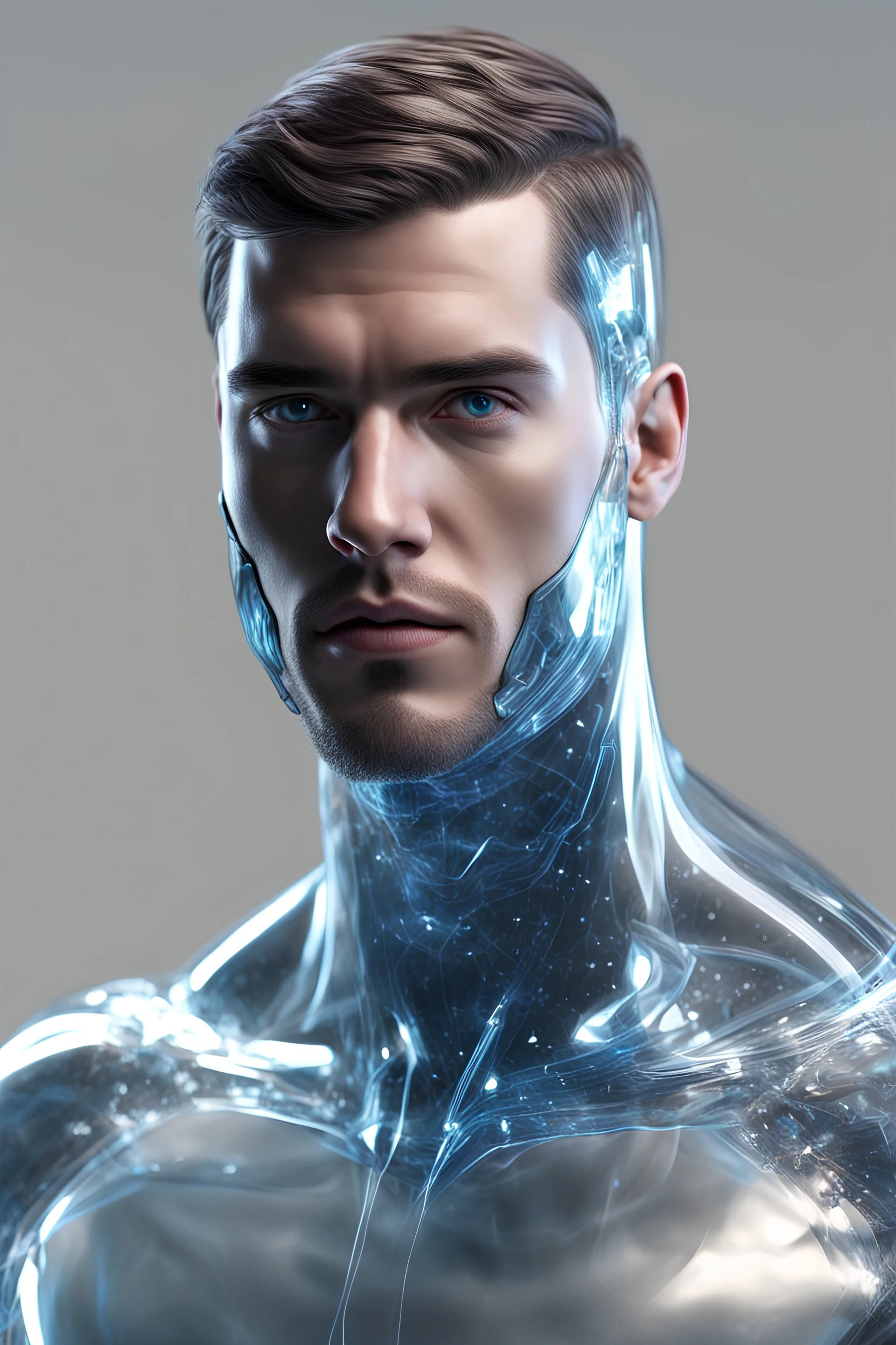 AI fully transparent glass superhero male with face fully covered realisticv2 surrealism 4k resolution