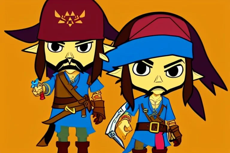 Cartoony Captain Jack Sparrow, showing his cool expensive wrist watch, Legend Of Zelda: Wind Waker style, stylized, colorful, adventurous.