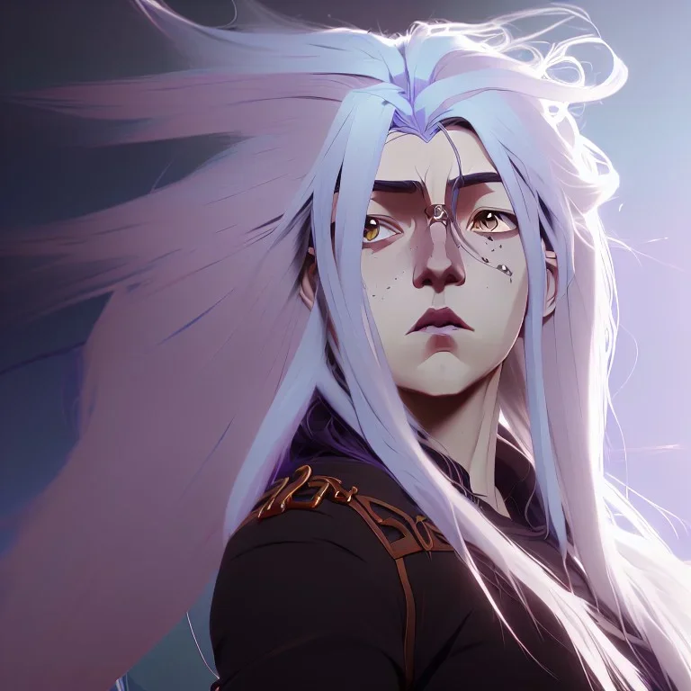 Beautiful person with long white hair made of clouds, Anime Key Visual, Deep Color, Intricate, 8k resolution concept art, Natural Lighting, Beautiful Composition head and shoulders portrait, 8k resolution concept art portrait by Kentaro Miura, Alphonse Mucha dynamic lighting hyperdetailed intricately detailed Splash art