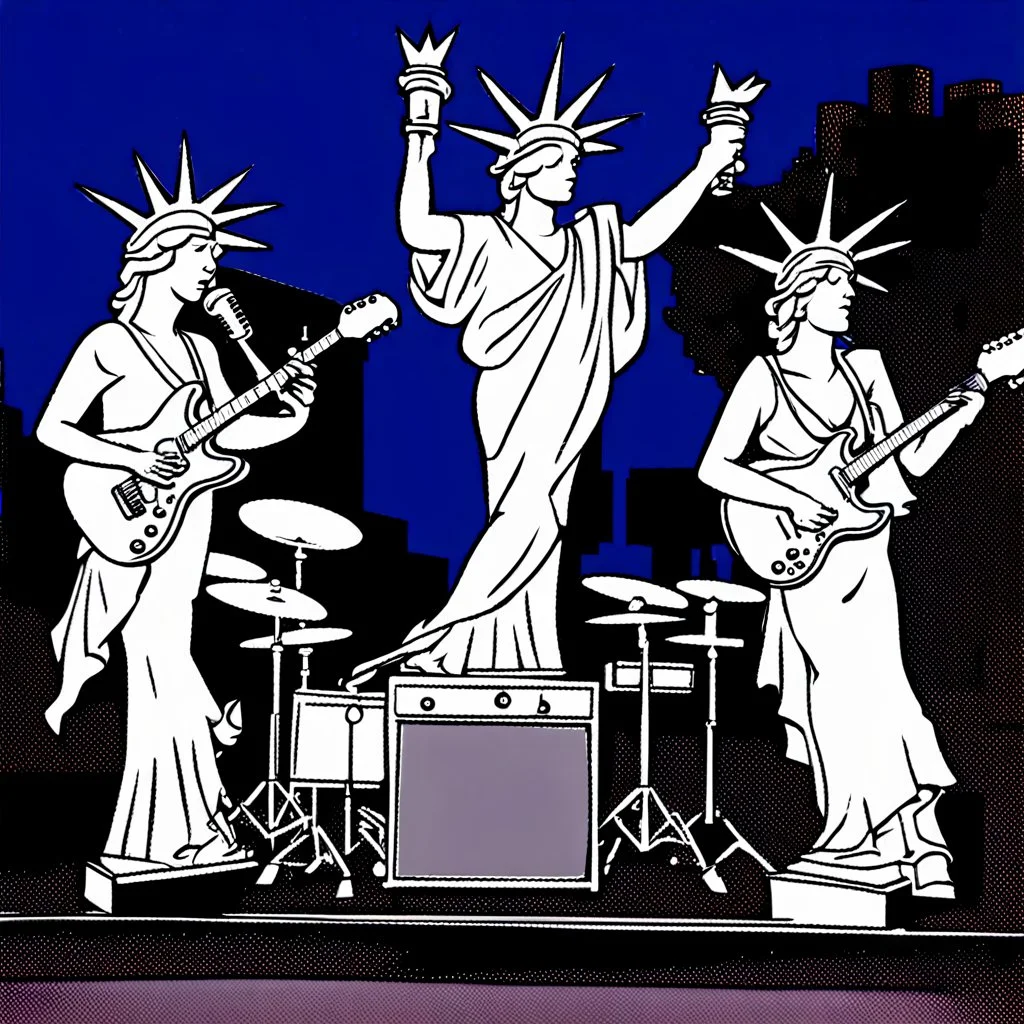 The Statues of Liberty performing as a rock band