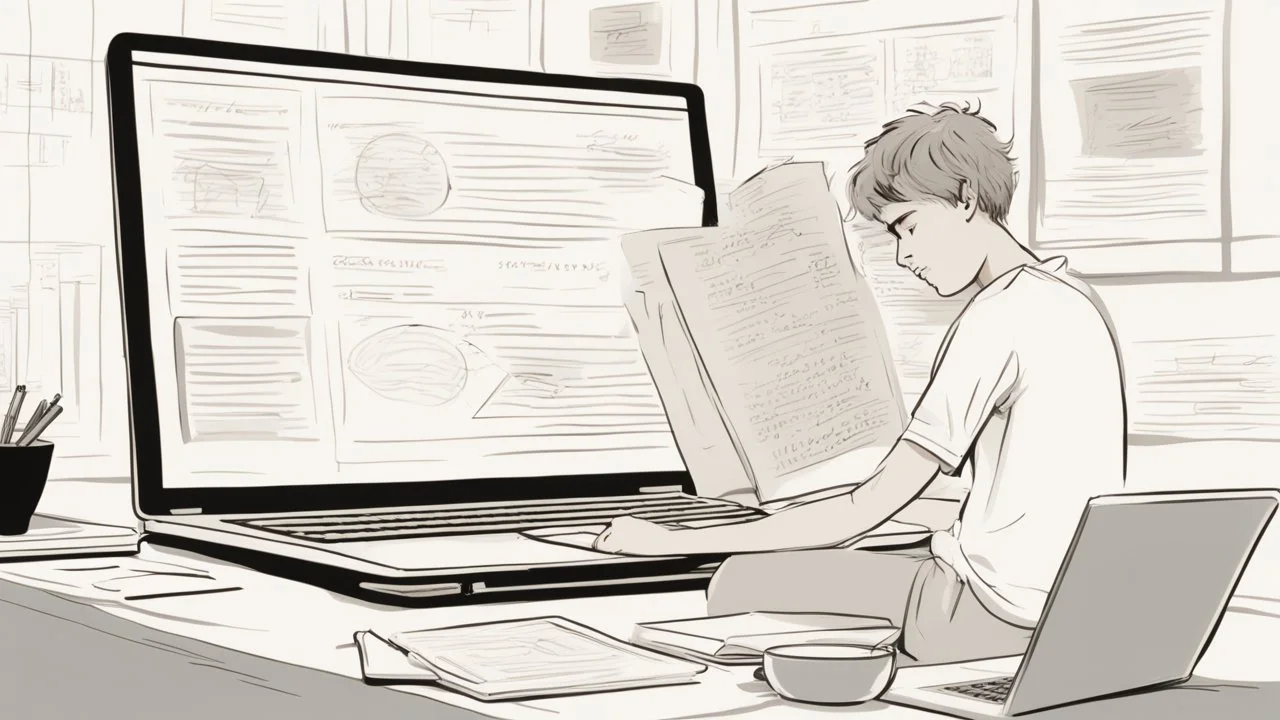 The image for the article depicts a young person sitting in front of a laptop in a well-lit room filled with natural light. The individual appears entirely focused on the process of online learning, holding a pen in their hand and jotting down important notes. On the screen in front of them, an educational interface can be seen, featuring a variety of learning materials, including e-books and educational videos. The image conveys the concept of self-directed learning and personal development thr