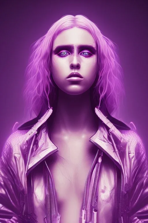 Singer Danish MØ in style cute cyberpunk, purple tones, high lighting