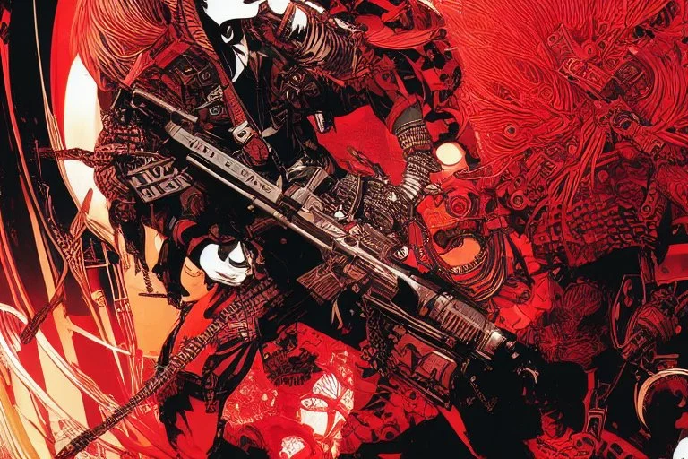 beautiful punk girl, hyper detailed, intricately detailed, illustration by <kilian eng> <Yoji Shinkawa>, darkred tones,