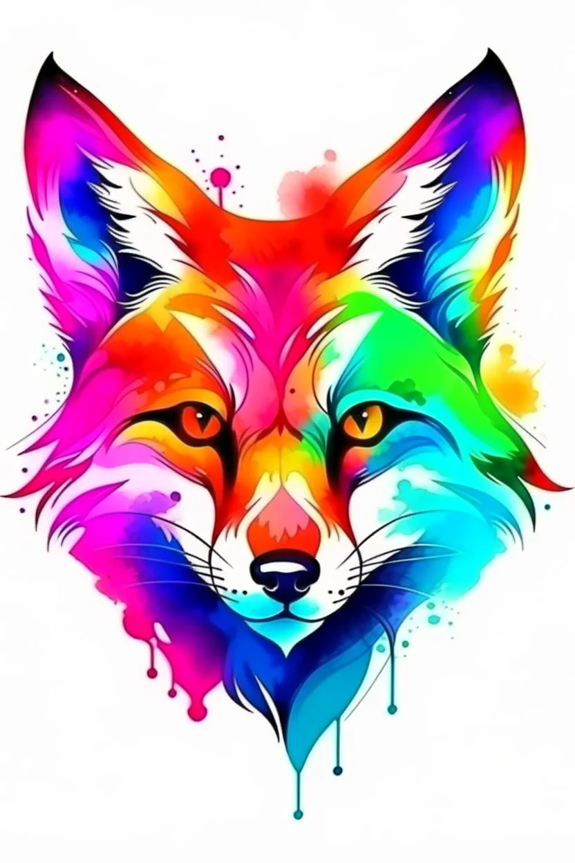 high quality, logo style, Watercolor, powerful colorful fox face logo facing forward,, no black ground, vector, 4k