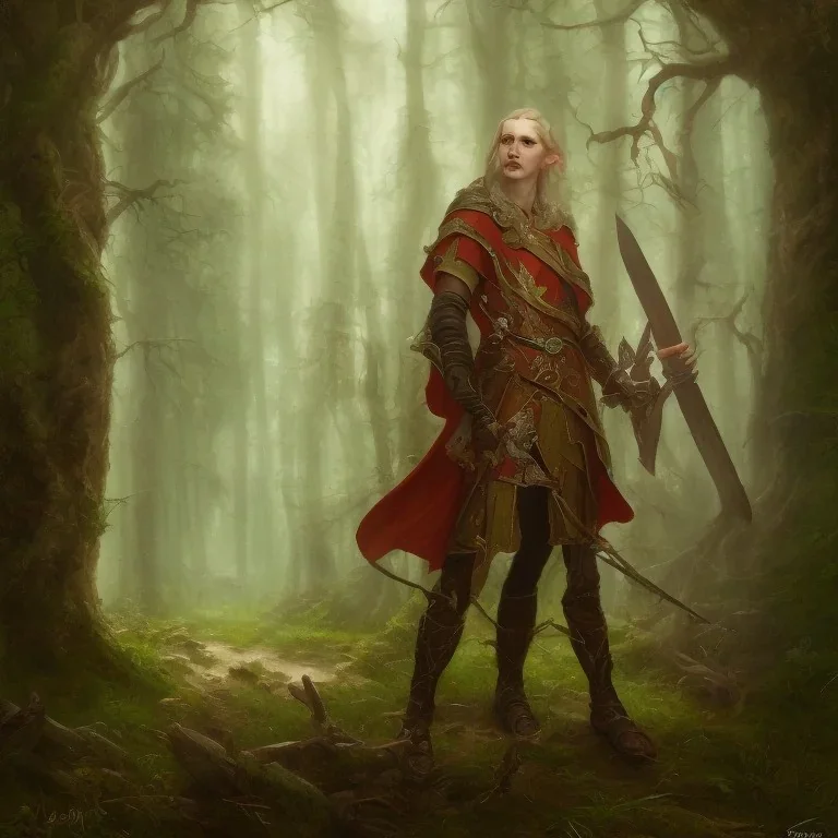 portrait of fantasy cleric elf in the woods painted by william turner