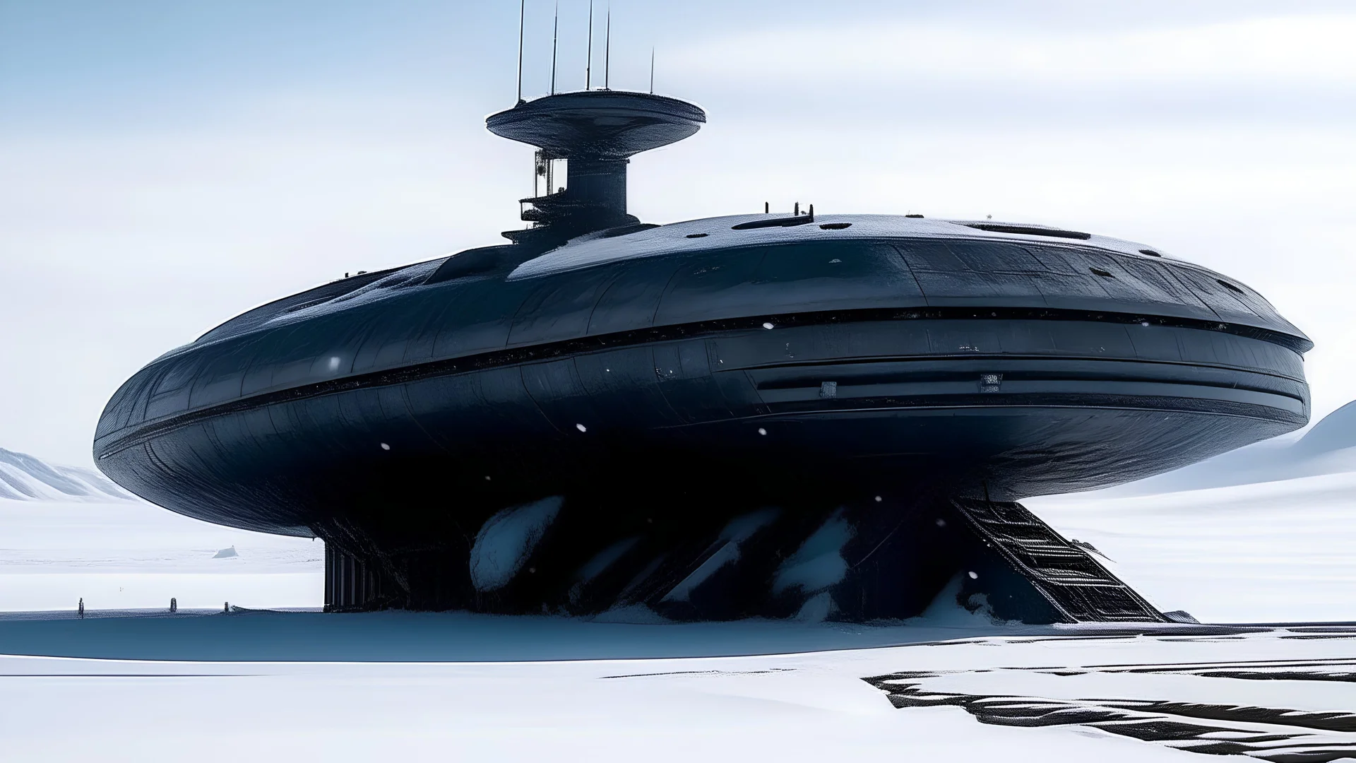 инопланетный корабль полностью находящийся в снегу антарктиды