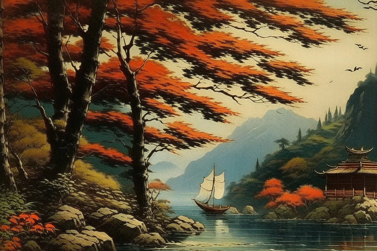 Japanese 1920 oil painting Nature TLOU Universe