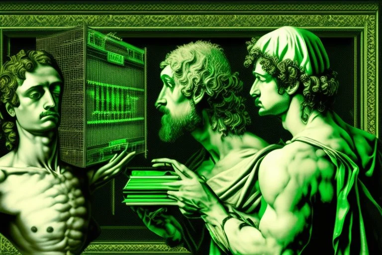 crypto mining in green filter by Caravaggio