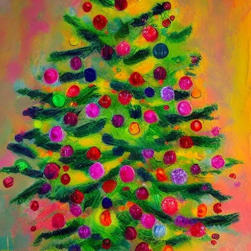 Weihnachtsbaum gemalt von dahli grelle farben