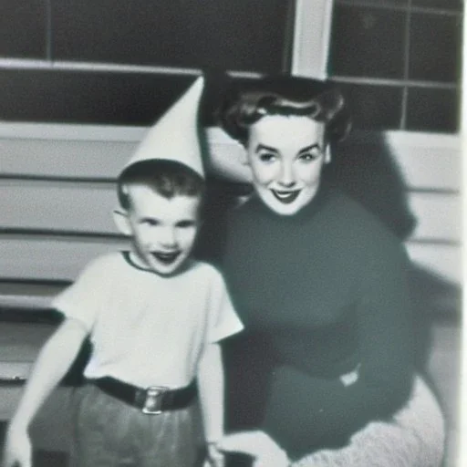 Old 1950s photo of elf with a child