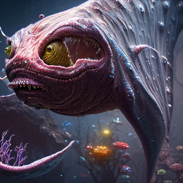 fluid ink angler fish creature, unreal engine 5, 8k resolution, photorealistic, ultra detailed