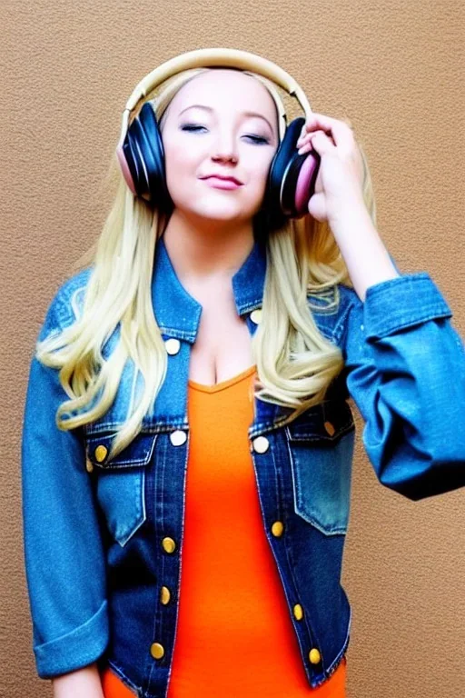 blonde taking selfie.thick thighs,thick calves,flat belly,curvy fell. NOVEL kind of bolero, which is sewed of recycled sliced Denim, which condescends with integrated bag[SIC]. It is sewed together of camouflage pieces, whose color are all denim colors, orange, cream, brown and purple. Big colored headphones (gold rings!) is merged with small felt cap with small visor. It is with big bright purple felt tippet and birght-colored-hood is merged with colorful beanie. Style: 1980's Finland