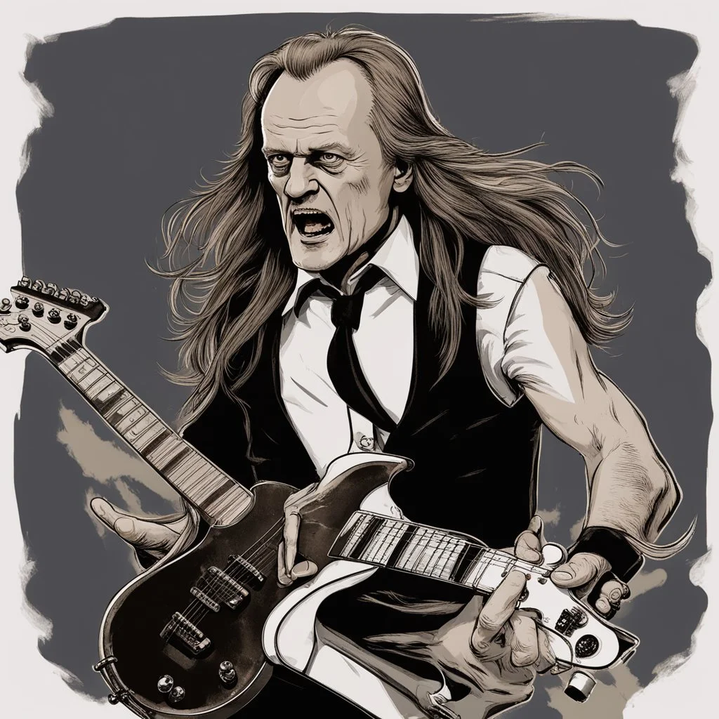 donald tusk with metal guitarist with long hair waving aggresivily card game