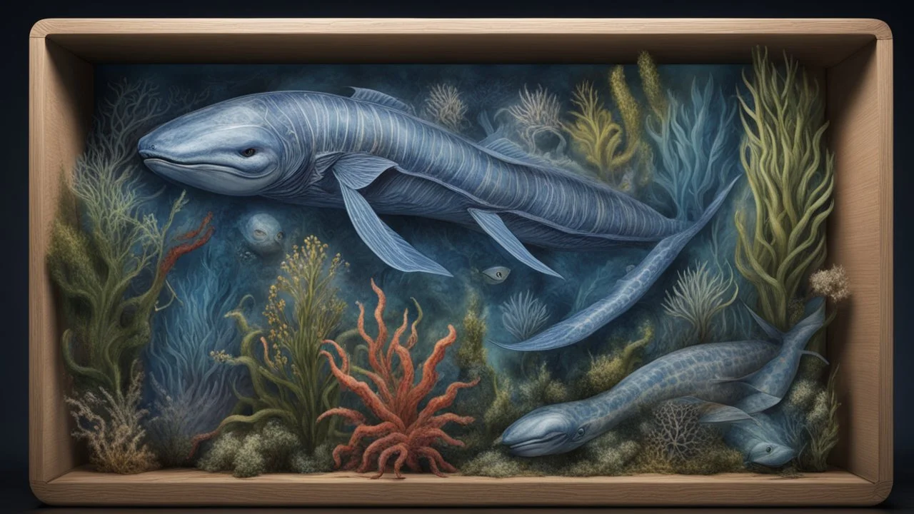 creatures, plants from subanautica from deep sea, drawn on the box, leviathan biom, plants, kyanite ,very realistic 4k