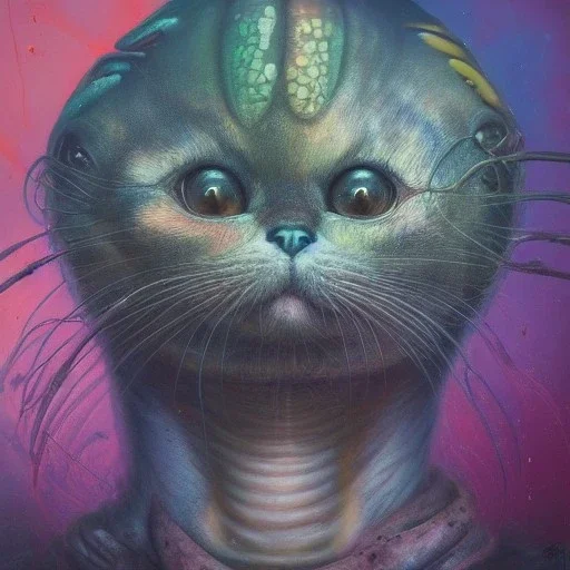 alien cat , rich deep colors masterpiece, sMartin Wittfooth, Luigi Spano, Mandy Jurgens, Matrix, Close-up, Portrait, Photorealism, crumbles into pieces, Melancholie, Lumen Reflections, Photojournalism, , rich details, ultra-HD