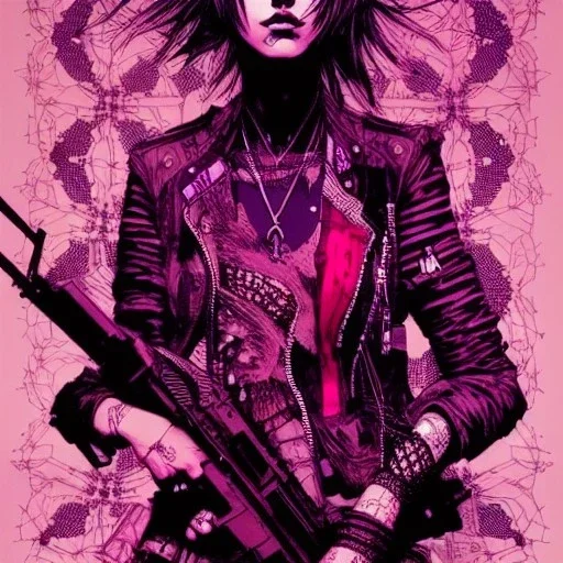 beautiful punk girl, hyper detailed, intricately detailed, illustration by <kilian eng> <Yoji Shinkawa>, purple tones,