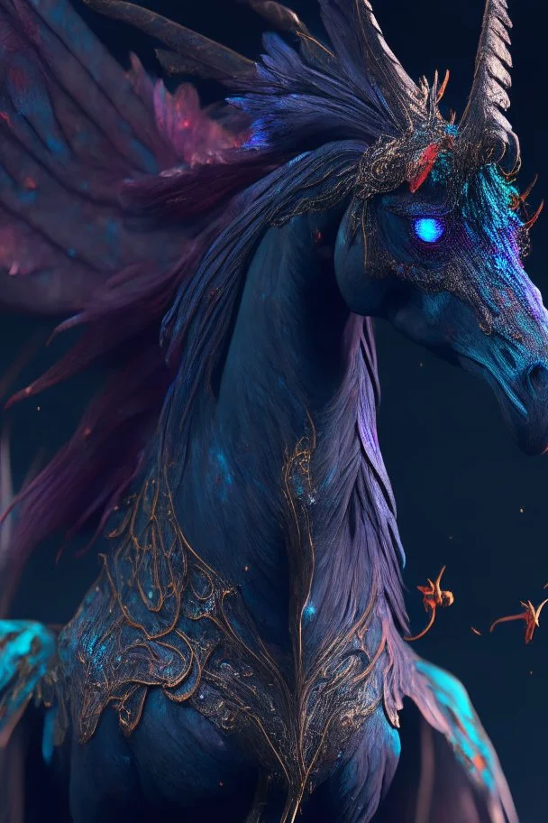 Horse Bird dragon goat alien,FHD, detailed matte painting, deep color, fantastical, intricate detail, splash screen, complementary colors, fantasy concept art, 32k resolution trending on Artstation Unreal Engine 5