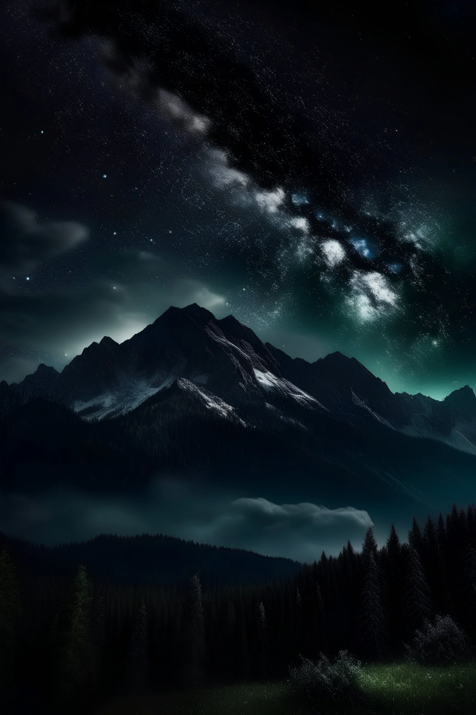 a beautiful dark sky and mountain picture