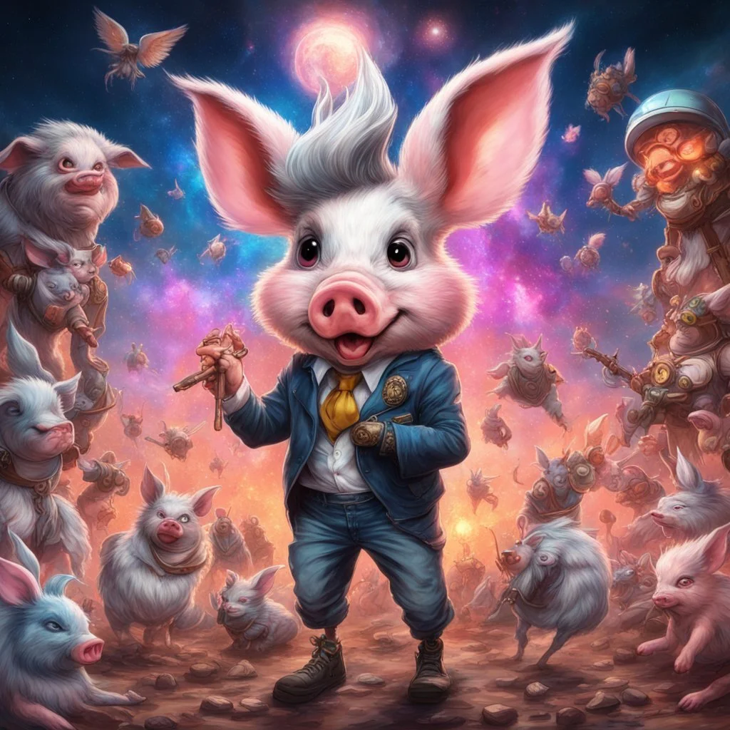 swarm of the swine pigpen pigsty in an epic capitalistic , make them swag angelic poggers bugs bunny photorealisitic borderlands colourful cosmos lil nas x, baksinski, lovercraftian