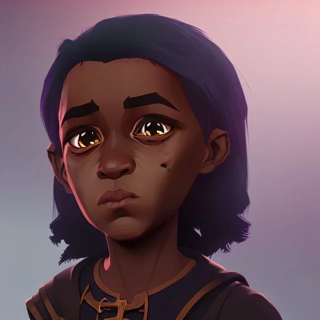 Portrait of a sweet dark skinned toddler warlock boy with long dark hair