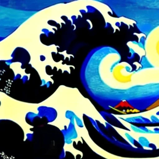 The Great Wave off Kangawa, fullmoon, mount fuji, by Van Gogh 8k