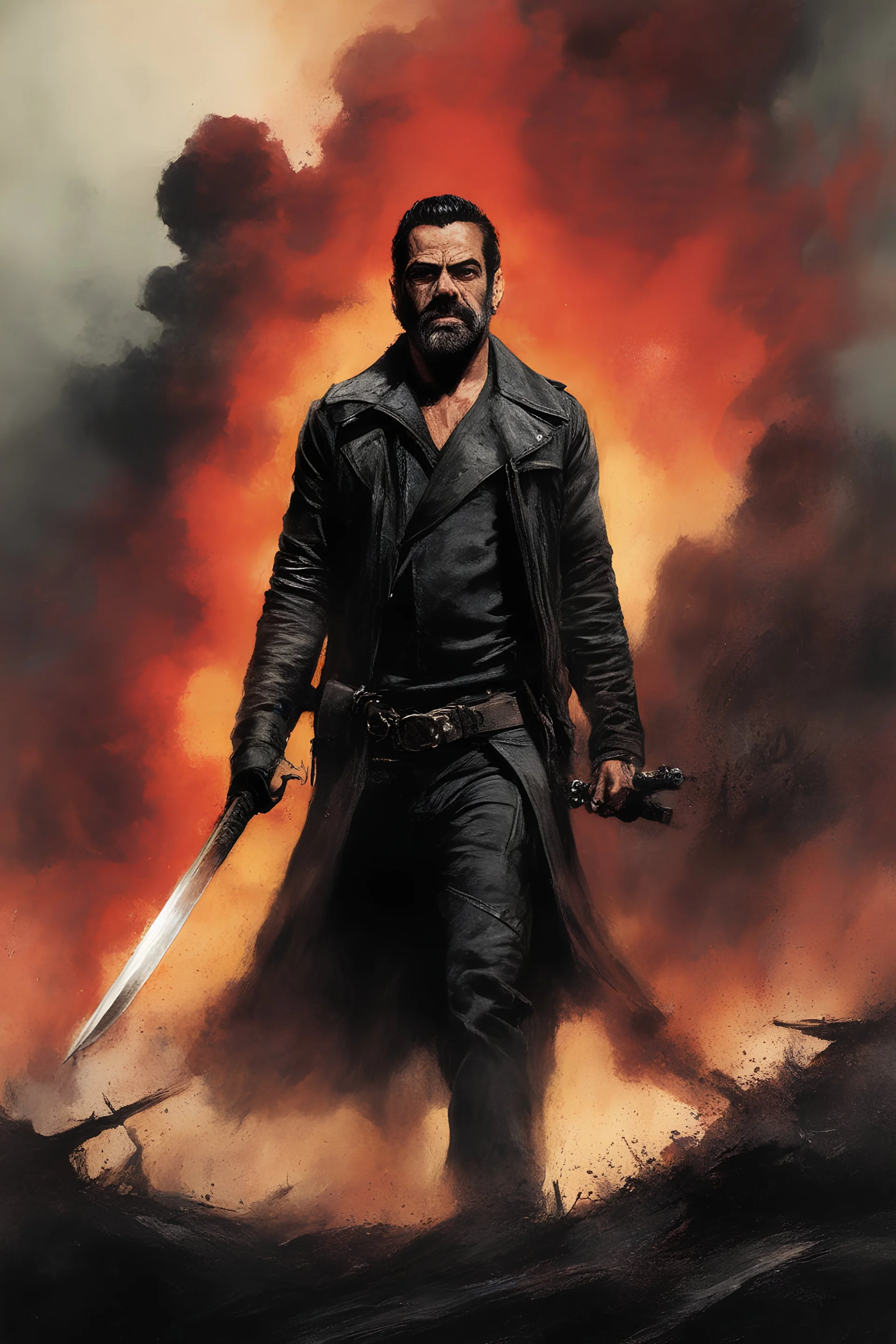 Movie Poster - Jeffrey Dean Morgan as "Negan" - The Walking Dead - in the art style of Frank Frazetta