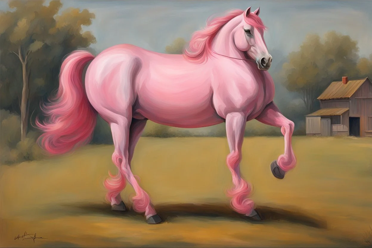 a pink horse like a 19th painting