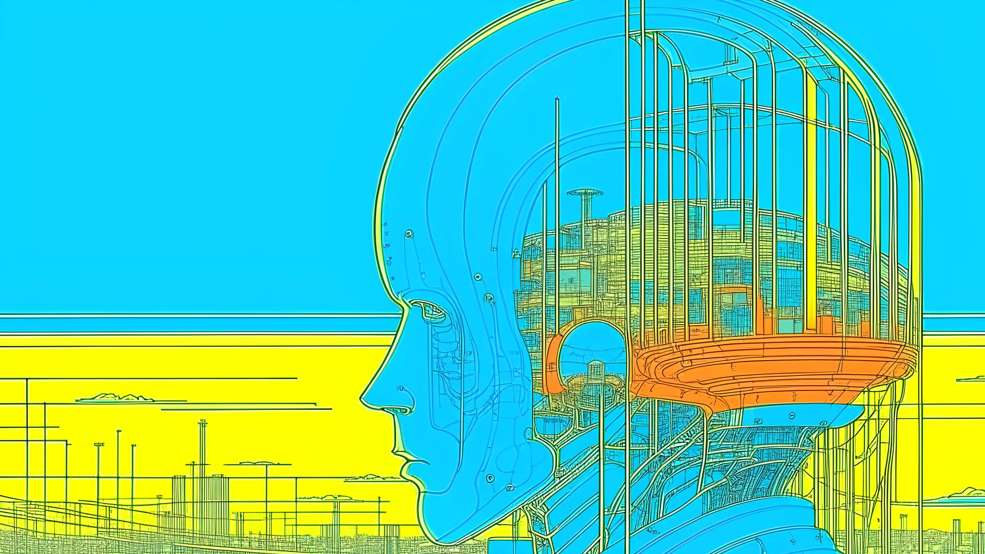 A contemporary serigraphy by Moebius of a digital brain.