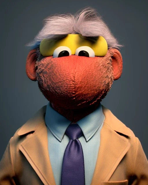 Waist up Portrait, joe Biden muppet, Sesame Street style, retro style, photo studio, unreal engine 5, god lights, ray tracing, RTX, lumen lighting, ultra detail, volumetric lighting, 3d.