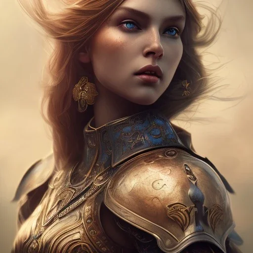 portrait of a warrior with godddes beautiful girl themed armour, extremely detailed, UHD, 8k,macro lens, perfect position,hyperphotorealistic, unreal engine 5, octane render