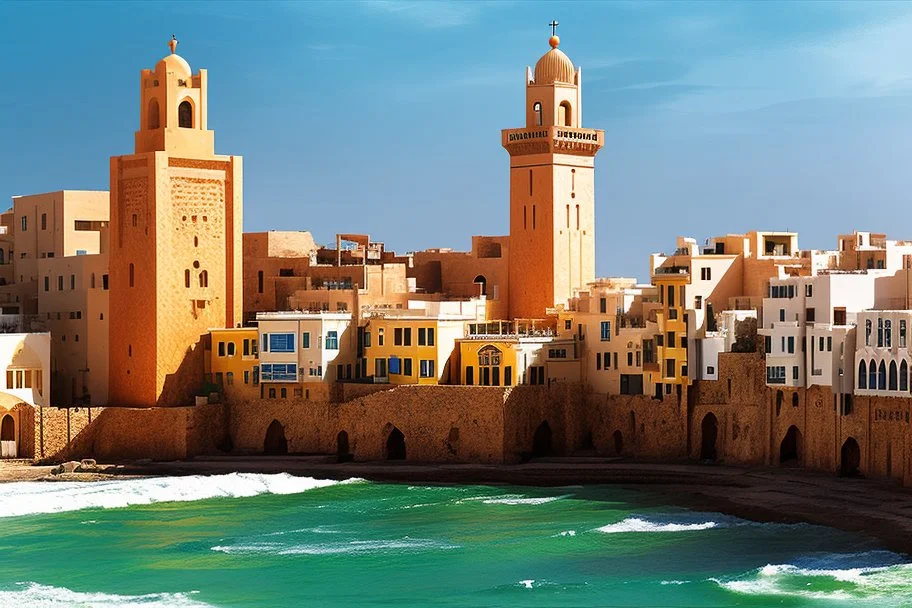 image taken of jaffa, by the sea shore, old stunning buildings, 4k, masterpice, award wining picture, realistic, higly detailed, in style of city of numemor from lord of the rings,