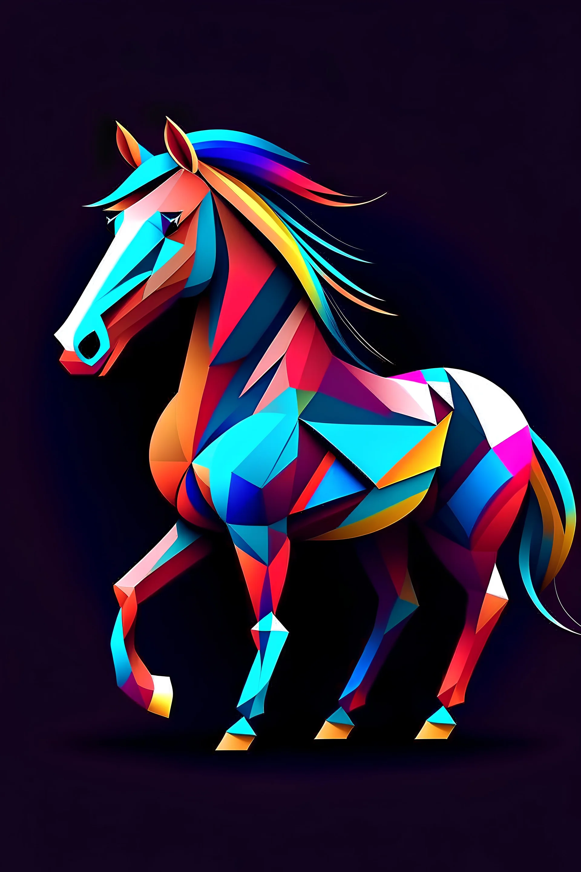 Design fashionable horse logo designs inspired by AI art and the concept of midjourney. Create a midjourney prompt for an AI – generated art piece and incorporate it into a captivating digital art composition. The horse logo designs should showcase a fusion of AI – generated elements and artistic interpretations of the midjourney concept. Experiment with vibrant colors, abstract patterns, and futuristic imagery to capture the essence of the AI – generated art and the concept of a transformative