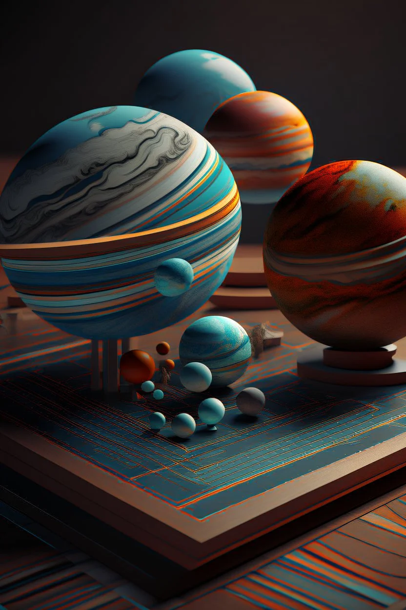 a 3D picture between objects of the planets