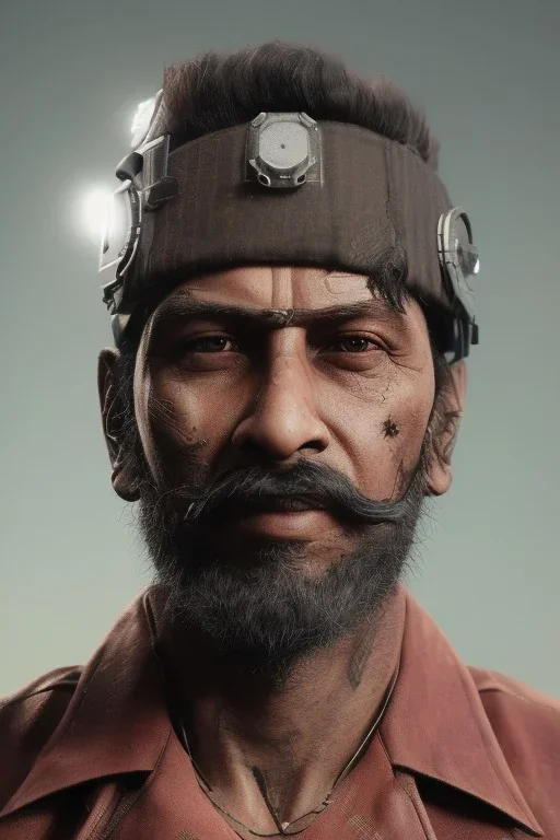 a portrait of the rough dude from Mumbai India, cyborg, incredibly sharp & detailed, cinematic, vintage, cigarette in hand