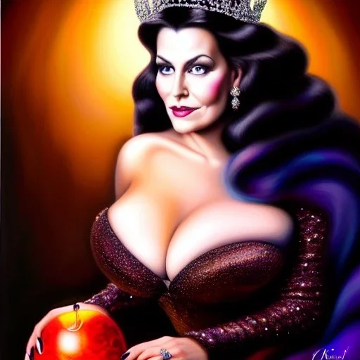 Ultra detailed fullbody Portrait in oil on canvas of beautiful busty The Evil Queen, extremely detailed digital painting, extremely detailed face,crystal clear Big Glowing eyes, mystical colors ,perfectly centered image, perfect composition, rim light, beautiful lighting, 8k, stunning scene, raytracing, anatomically correct, in the style of robert e howard and Ken Kelley and Ohrai Noriyoshi and Simon Bisley and tomzj1