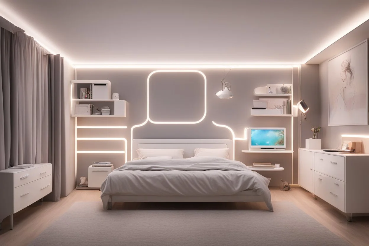 A youthful room with a PC and a bed 190 cm, 90 cm wide, and RGP side lighting model 2024