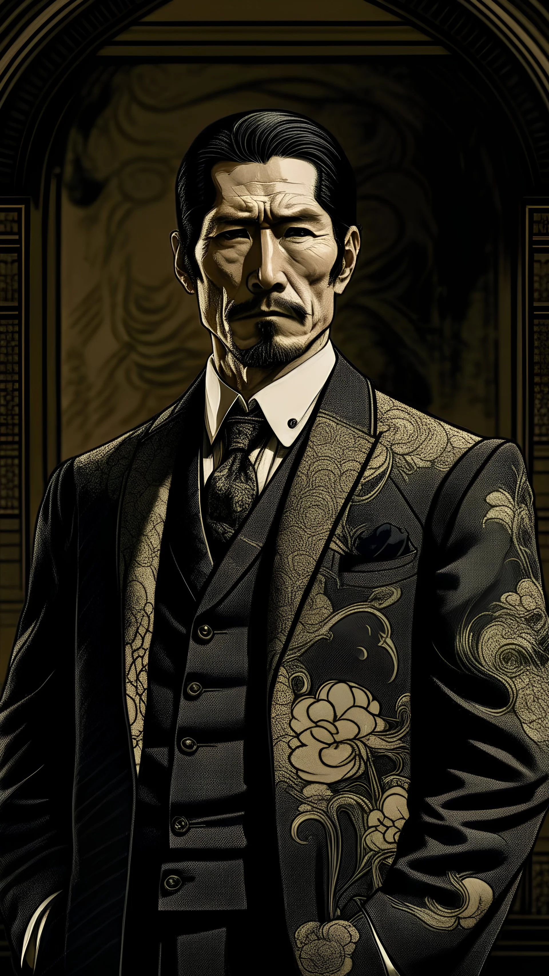 Asian Yakuza Member traditional Japanese Nihonga