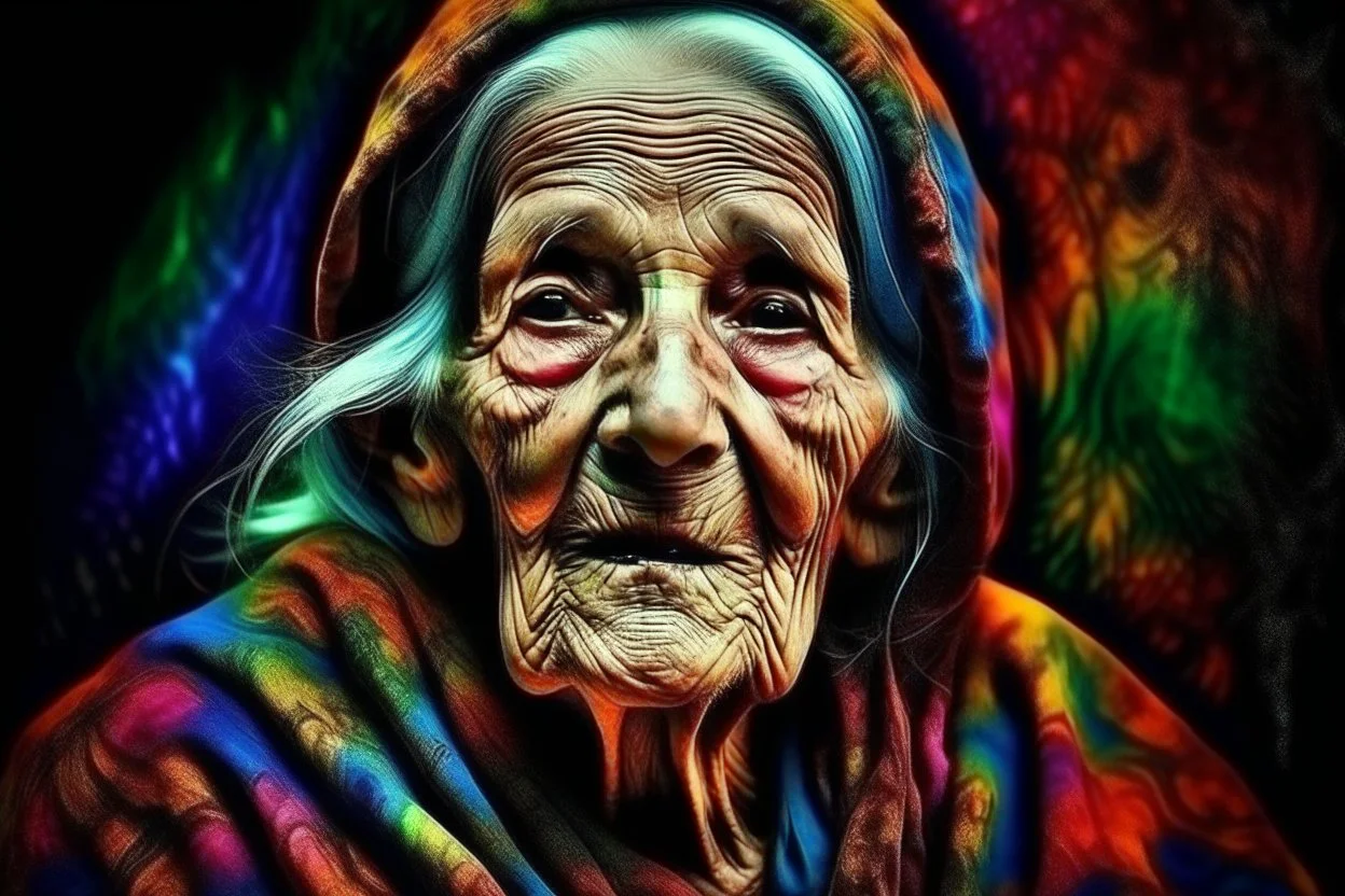 very old woman psychedelic image