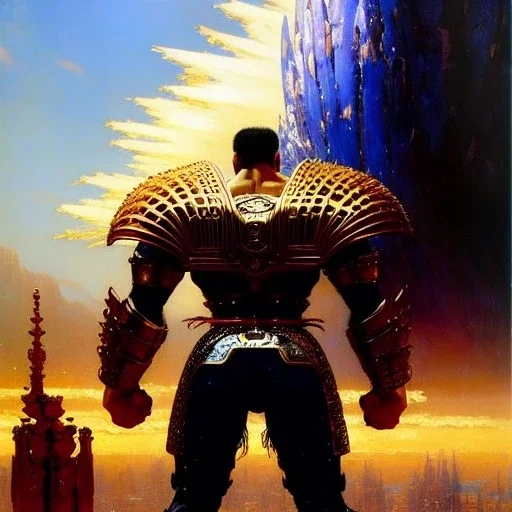 portrait of 'Toki-Fist of the North Star',ancient metal armor , painting by gaston bussiere, greg rutkowski, yoji shinkawa, yoshitaka amano, tsutomu nihei, donato giancola, tim hildebrandt, oil on canvas, cinematic composition, extreme detail,fit full head inside picture,16k