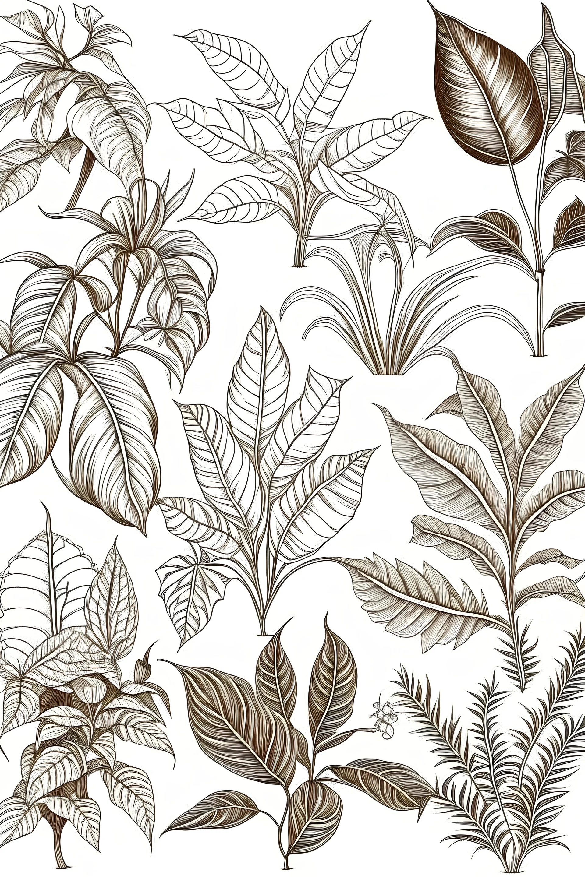dibujo a mano alzada de plantas tropicales