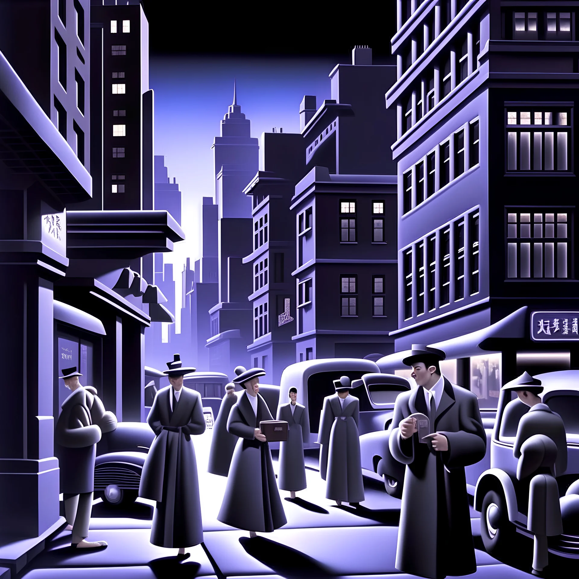 Illustrate a street view of people engulfed in technology in a asian city in Rockwell Kent's artist style (similar style like the previous one)