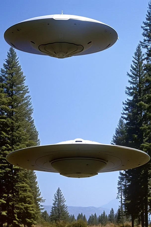 [school kids] see [one] saucer shaped ufo flying over tall pine trees, year is 1966 in color, concept art, by Asaf Hanuka, by Weta Digital, Electric Colors, Screen Space Global Illumination, in a symbolic and meaningful style