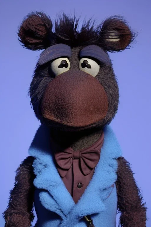 Waist up muppet Portrait, Xi Jinping as muppet doll, black suit, photo studio, blue background, unreal engine 5, concept art, art station, god lights, ray tracing, RTX, lumen lighting, ultra detail, volumetric lighting, 3d.