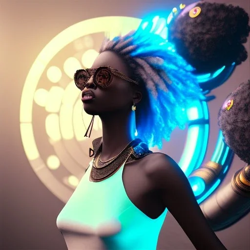 a black woman with blue crystal shiny sunglases dancing on the dancefloor, behind her is a grafitti, steam punk, realistic, made in octane, cinematic, ultra-realistic, extremely detailed octane rendering, 8K, VRAY Super Real ar 2:3, dof photorealistic futuristic 50mm lens hard lighting dark gray tintype photograph, realistic lighting