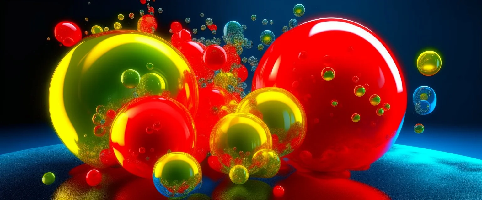 a high definition IMAGE detailing DEAD BUBBLES, PRIMARY COLORS, VIVID, VRAY