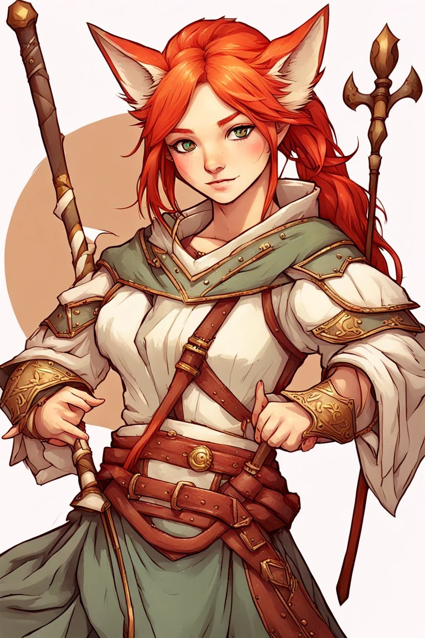 Teenaged Female Red haired kitsune paladin/bard