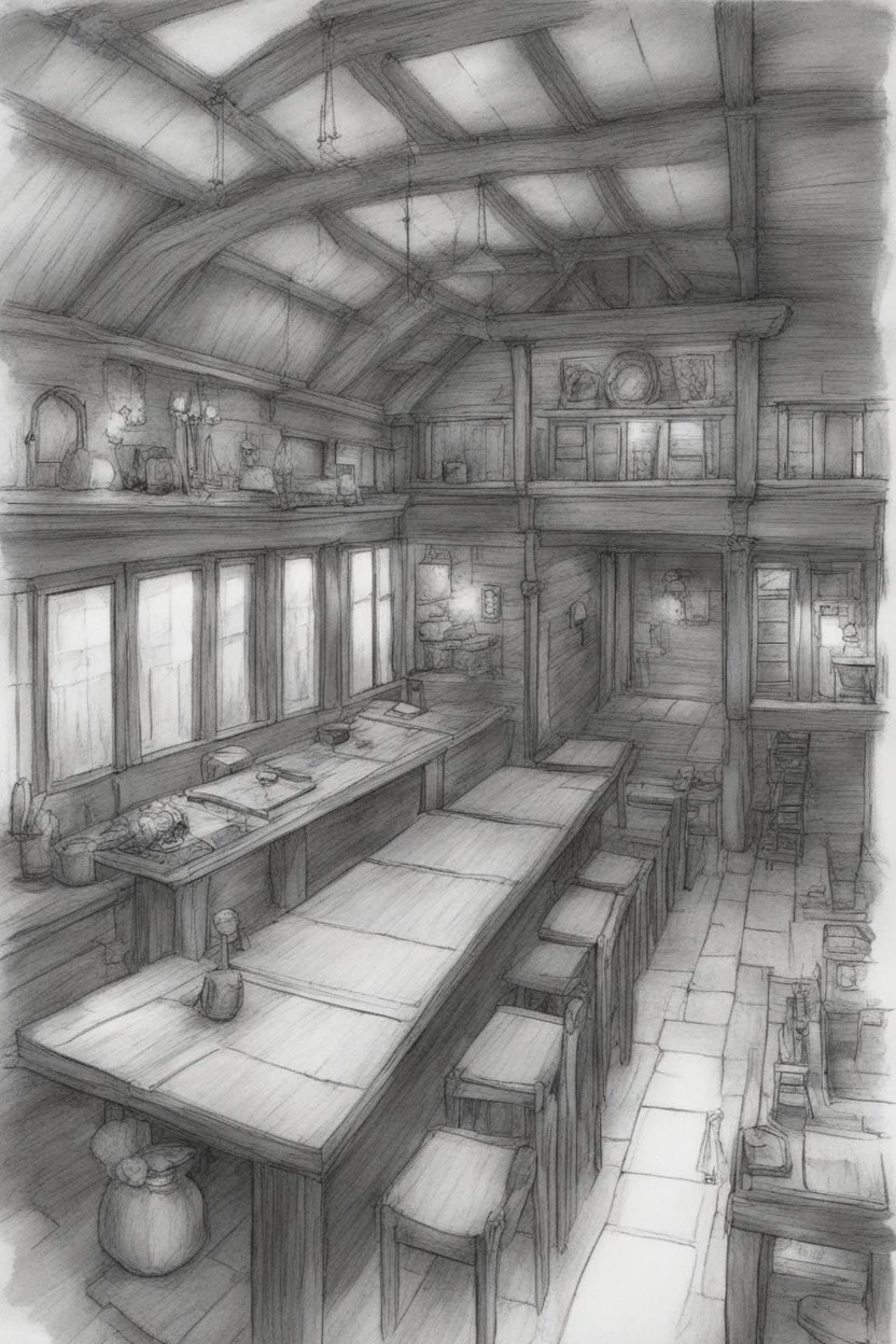 Sketch of the interior of a dnd tavern